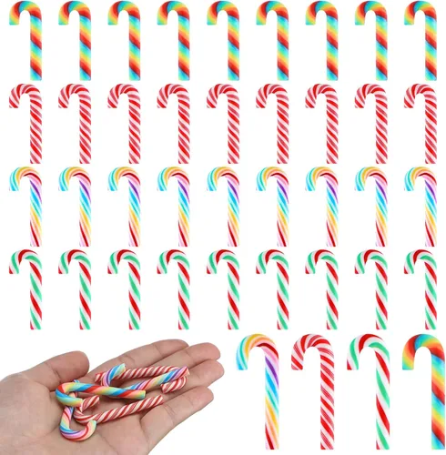 Vista 9 de Giegxin 60 piezas de bastón de caramelo de Navidad para manualidades, arcilla plástica falsa de caramelo, decoraciones de menta mini arcoíris