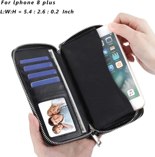 Vista 2 de Cartera de teléfono celular para mujer con doble cremallera y correa de muñeca extraíble