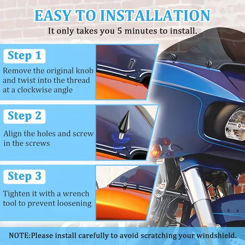 Vista 5 de Tornillos para parabrisas de motocicleta, tornillos de parabrisas para Harley Road Glide 2015-2023, tornillo de ajuste de parabrisas negro