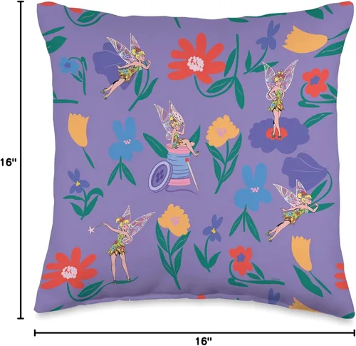 Vista 4 de Disney Princess Tinker Bell Flowers and Fairy Magic - Almohada de 16 x 16 pulgadas, multicolor