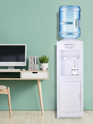 Vista 3 de Dispensador de agua para botella de 5 galones, dispensador de agua de carga superior fría y caliente, enfriador independiente con cierre