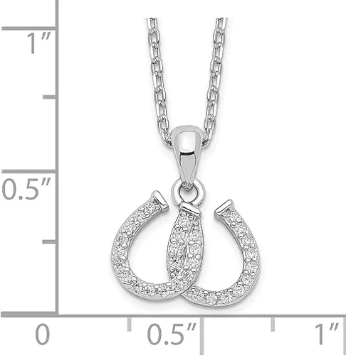 Vista 4 de Collar de plata de ley 925 con circonita cúbica de doble herradura dije de buena suerte cuerno italiano joyería fina para mujer regalos para ella