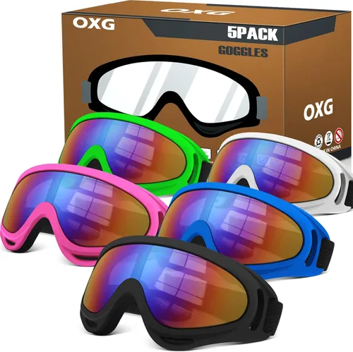 Vista 10 de OXG 5 pares de gafas de motocicleta para jóvenes, hombres y mujeres, gafas ATV de esquí, gafas anti-UV, a prueba de polvo y viento, para bicicletas