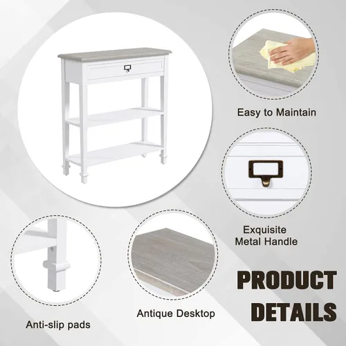 Vista 8 de kinbor Accent - Mesa consola blanca con cajón y estante, mesa de sofá de madera con almacenamiento para entrada, pasillo, sala de estar