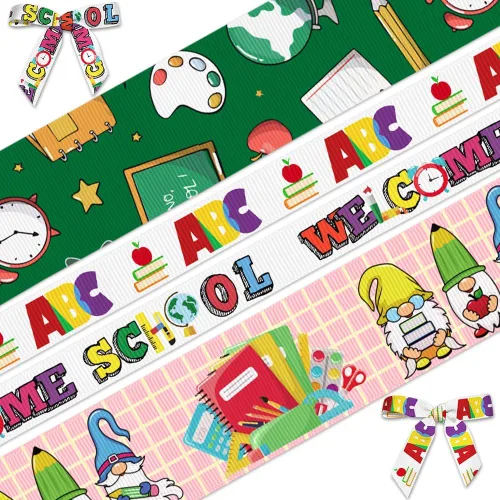 Vista 6 de 4 rollos de cinta de 20 yardas de vuelta a la escuela para manualidades, lazos de corona, cintas para profesores, regalo de agradecimiento al