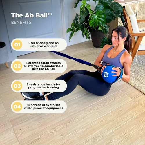 Vista 2 de The Ab Ball - Sistema de entrenamiento de pelota medicinal 3 en 1 con correas de mano patentadas, bandas de resistencia, colgador de puerta