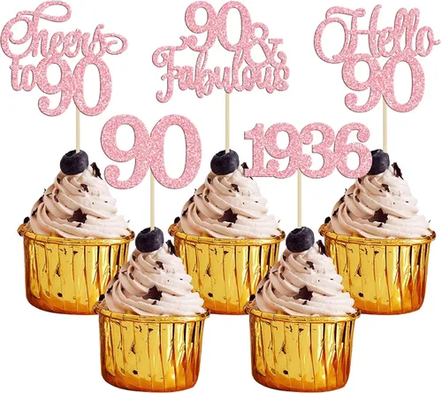 Vista 12 de Gyufise Paquete de 24 adornos negros para cupcakes de 10.º cumpleaños con purpurina negra 10 Ten Hello 10 Dights dobles desde 2015 para decoraciones
