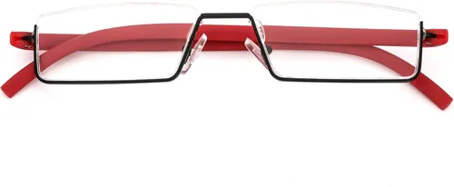 Vista 2 de REAVEE Elegantes lentes de lectura de medio marco para mujeres y damas, media lente, ligeros, rectangulares, de metal, portátiles, con estuches