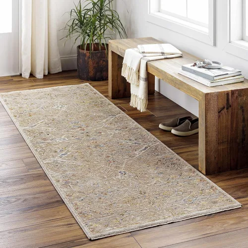 Vista 7 de Hauteloom Kunzite - Alfombra de área para sala de estar, dormitorio, borde de medallón floral geométrico envejecido, tradicional oriental de Marrón