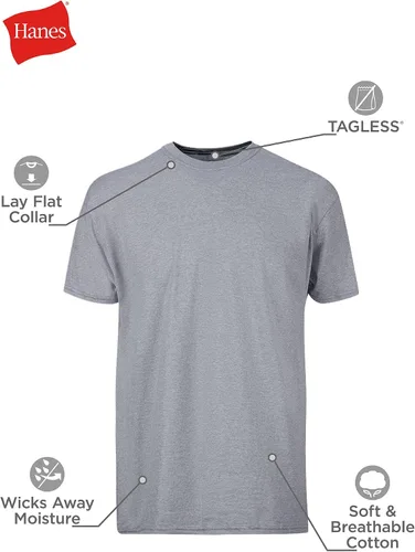 Vista 5 de Hanes Camisetas para hombre, control de olores, absorben la humedad, 100% algodón, paquetes múltiples
