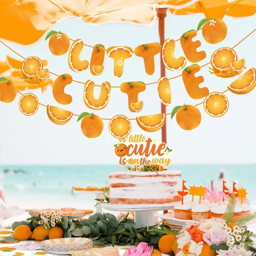Vista 3 de Little Cutie Decoraciones para Baby Shower, Suministros para Fiesta de Baby Shower con Tema Naranja, con Globos Naranjas, Adornos para Cupcakes