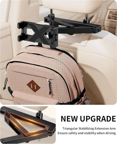 Vista 2 de Soporte para tablet para reposacabezas de automóvil [brazo de extensión resistente 3 en 1] Soporte ajustable para iPad para asiento trasero