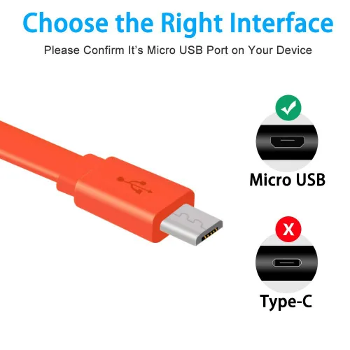 Vista 4 de Cable micro USB de repuesto, cable de alimentación de carga plana compatible con JBL Charge 2 3, Flip 2 3 4, Pulse 2 Go, Clip Plus, Micro II, Trip