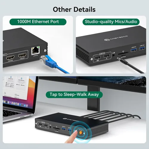 Vista 6 de Estación de acoplamiento Thunderbolt 4 monitores 4K a 60Hz para M1 M2 M3 M4 MacBook Pro/Air con tecnología DisplayLink, Base USB C 15 en 1 con 4