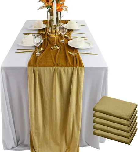 Vista 10 de Lujoso camino de mesa de terciopelo, decoraciones de recepción de boda de 10 pies, tela de terciopelo suave de 20 x 120 pulgadas, revestimiento