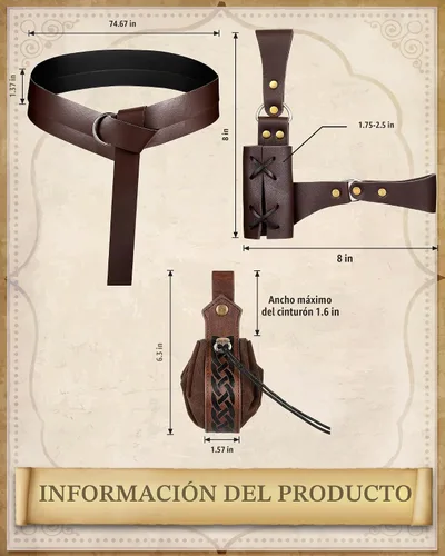 Vista 4 de Panitay Juego de disfraz renacentista para hombre de 8 piezas Color envejecido.