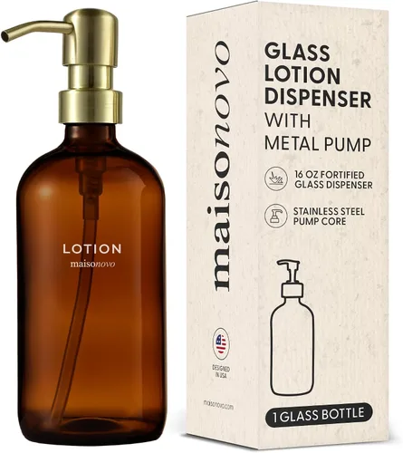 Vista 10 de MaisoNovo Dispensador de jabón de 1 pieza Botellas ámbar de 16.9 oz con bombas de plástico negro