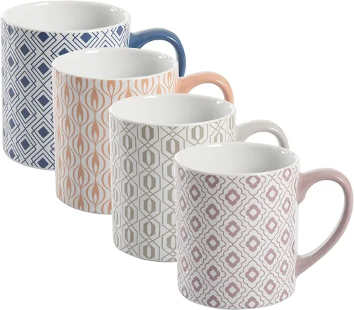 Vista 4 de Mr. Coffee Bliss - Juego de Tazas de Gres con Diseño Surtido de 4 Unidades (1 Paquete) de 20 Onzas