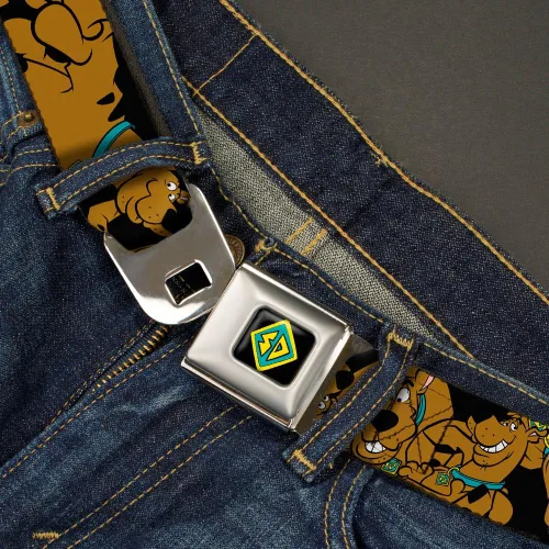Vista 2 de Cinturón de seguridad con hebilla Scooby Doo Stacked CU negro 1.0in de ancho 20 36 pulgadas de longitud