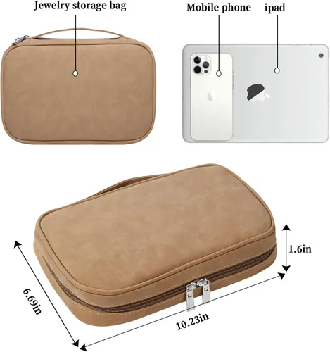 Vista 4 de labato Organizador de viaje para joyas, artículos esenciales de viaje, estuche organizador de viaje delgado, bolsa portátil con cremallera