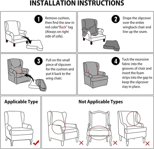 Vista 7 de NILUOH Funda para silla Wingback, 2 piezas, fundas elásticas de elastano para silla con respaldo de ala, funda lavable para sillones con respaldo