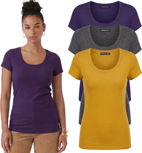 Vista 66 de Emmalise - Camiseta de manga corta para mujer, cuello redondo, estilo básico, pack de valor, tallas junior y grandes