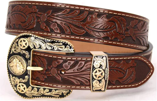 Vista 14 de Western Cowboy - Cinturón de cuero genuino con hebilla grabada, estilo country rodeo para hombre 8052 2cocodrilo Cf
