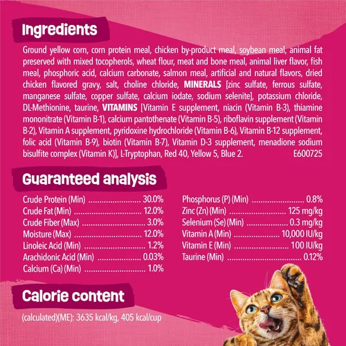 Vista 4 de Purina Friskies - Remolinos de salsa con sabores de pollo, salmón y salsa, comida seca para gatos, bolsa de 3.15 libras