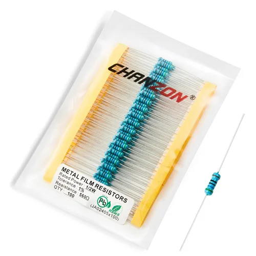 Vista 73 de Chanzon 100pcs 1/2W (0.5W) 1 Ω ohmios Resistencia fija de película metálica 0.01 ±1% Tolerancia 1R MF Orificio pasante Resistencias limitadoras