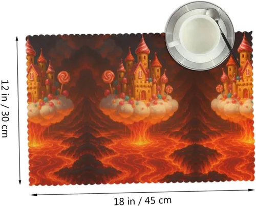 Vista 2 de Rectangular Placemats Set of 4, Heat Resistant Candy Castle Printed Kitchen Dining Table Mats