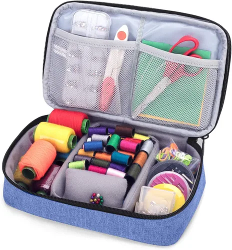 Vista 3 de Luxja Organizador de accesorios de costura, organizador de suministros de costura de doble capa para agujas, tijeras, cinta métrica, hilo y otras