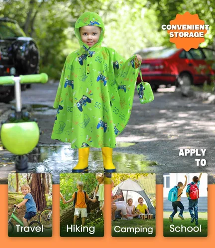 Vista 4 de WAWSAM Poncho de Lluvia Ligero para Niños Reutilizable Impermeable para Niños Pequeños Chaqueta de Lluvia