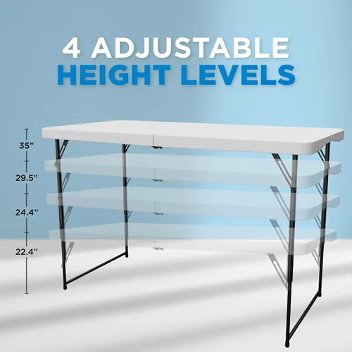 Vista 4 de Sorfey Mesa plegable de 4 pies x 24 pulgadas, ajustable a 4 alturas, plástico blanco