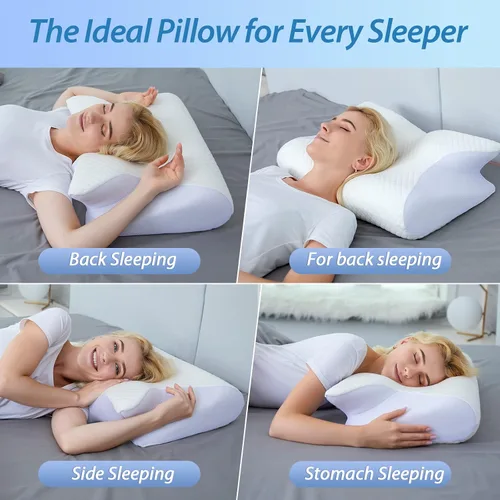 Vista 5 de HOMCA Almohada Cervical de Espuma Viscoelástica, 2 en 1 Almohada Ortopédica de Contorno Ergonómico para Dolor de Cuello, Almohadas de Soporte