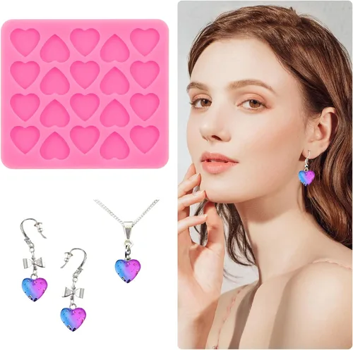 Vista 3 de 2 moldes de silicona de resina de corazón de 20 cavidades mini corazones de resina epoxi molde de fundición para joyería y colgantes, bricolaje