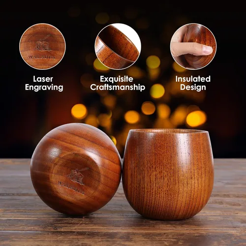 Vista 3 de Juego de tazas de whisky, regalos de bourbon para hombres, taza de madera acabada a la antigua, gran regalo de taza para hombres, papá o hermano