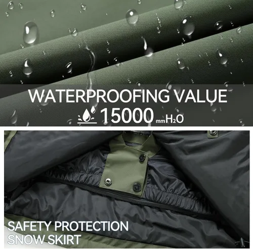 Vista 5 de Chaqueta de esquí para hombre, impermeable, resistente al viento, capucha extraíble para invierno, para motos de nieve, senderismo