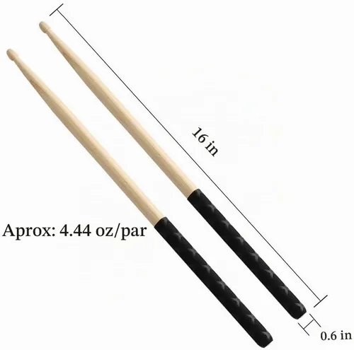 Vista 5 de Musfunny Baquetas con mangos antideslizantes para set de batería, baquetas de madera 5A de ejercicio para adultos, accesorios de percusión