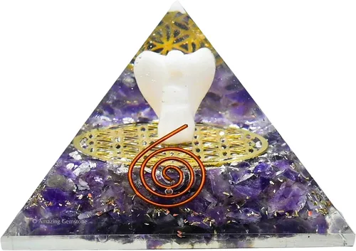 Vista 16 de Amazing Gemstone Pirámide de orgón de amatista para EMF y protección de energía negativa - Pirámide de cristal de amatista natural, Amatista