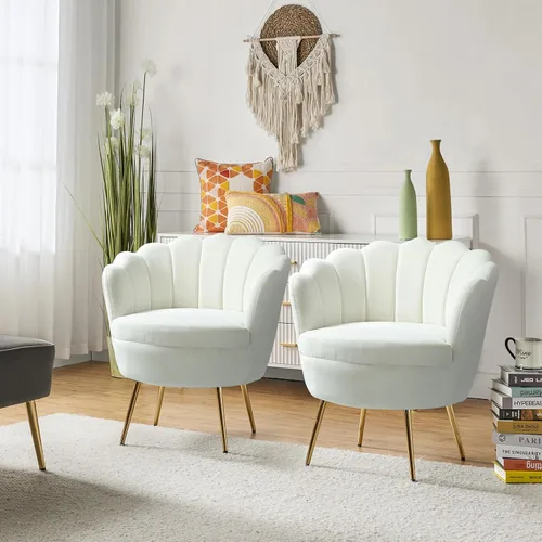 Vista 27 de HULALA HOME Silla decorativa moderna de terciopelo con respaldo en forma de concha, bonito sillón para sala de estar, dormitorio con patas doradas