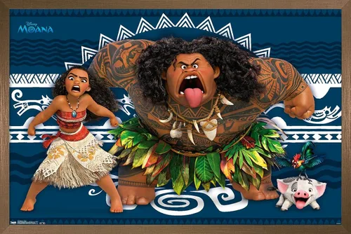 Vista 13 de Disney Moana - Póster de pared de caras de 22.4 pulgadas de largo x 14.7 pulgadas de ancho, versión enmarcada de madera de granero