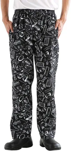 Vista 2 de Pantalones de chef estampados holgados para hombre y mujer, uniformes de cocina con cintura elástica, pantalones de trabajo florales para restaurante