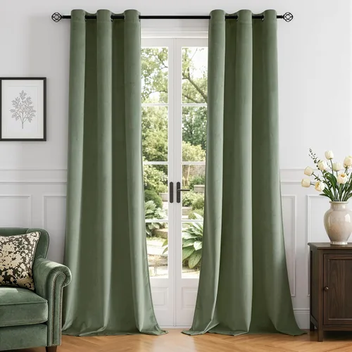 Vista 44 de ANRODUO Cortinas de terciopelo beige de 45 pulgadas de largo, opacas con aislamiento térmico insonorizado, cortinas de privacidad para oscurecer