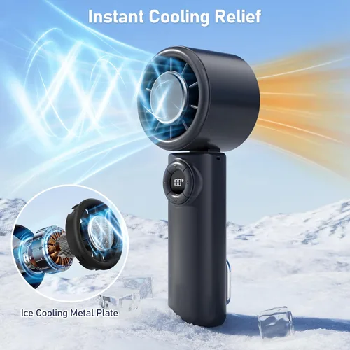 Vista 3 de CIVPOWER Ventilador de mano: Placa de enfriamiento de hielo portátil pequeña - 4000mAh recargable 100 engranajes de alta velocidad Turbo 10500 RPM