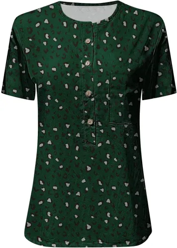 Vista 3 de Camisetas de primavera para mujer 2023 a la moda, estilo casual, de algodón, lino, impresas, de manga corta para mujer