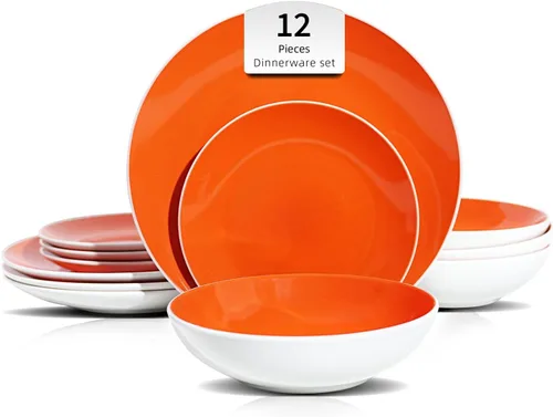 Vista 18 de Juego de 6 platos llanos en forma de cupé de gres de 10.5 pulgadas, muy rosa