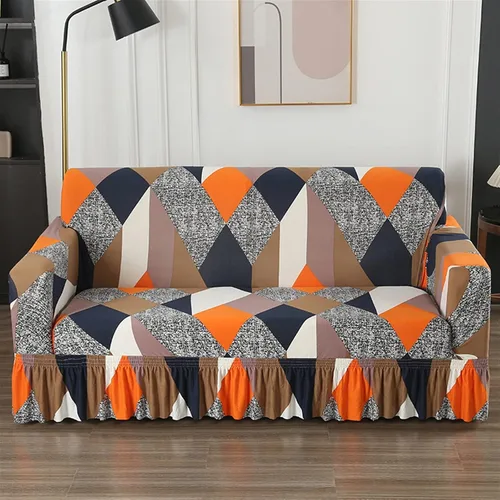 Vista 10 de MIPOPS Funda de sofá estampada elástica para sillón, fundas con patrón con falda lavable, protector de muebles de elastano para sala de estar