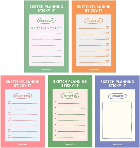 Vista 9 de Monolike Basic Line Blue Sticky-it - Juego de 6 blocs de notas autoadhesivos, 50 hojas