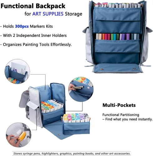 Vista 2 de Togood - Mochila ultra grande para guardar rotuladores, bolsa de hombro para bolígrafos. Capacidad para hasta 300 bolígrafos