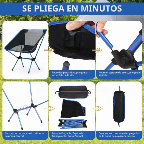 Vista 6 de Silla de camping ultraligera, silla de camping portátil plegable con malla de nailon transpirable, diseño compacto y bolsa de transporte